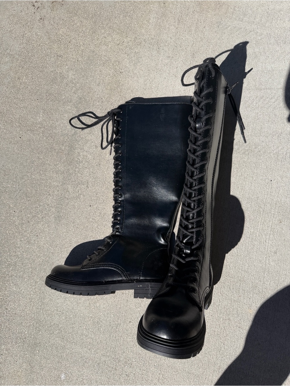 Women's Black Lace-Up Knee-High Combat Boots